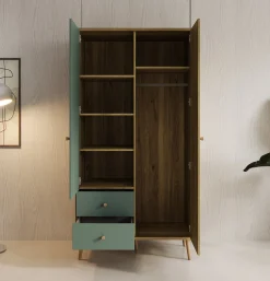 Wally - Kledingkast 2-deurs - Licht eiken/groen - 95x52x186 cm