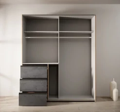 Walter - Kledingkast met schuifdeuren - Eiken/grijs - 170x61x200 cm