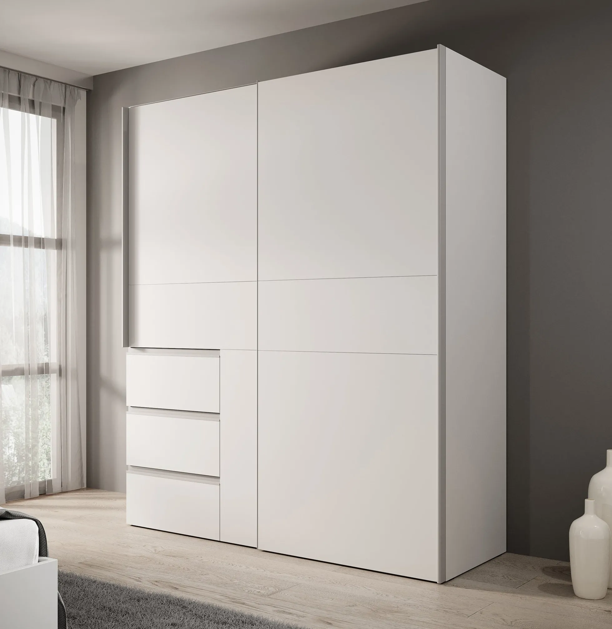 Walter - Kledingkast met schuifdeuren - Wit - 170x61x200 cm
