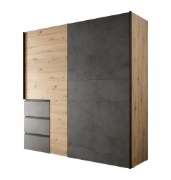 Walter - Kledingkast met schuifdeuren - Eiken/grijs - 200x61x200 cm