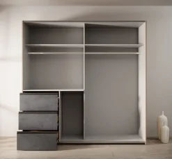Walter - Kledingkast met schuifdeuren - Eiken/grijs - 200x61x200 cm