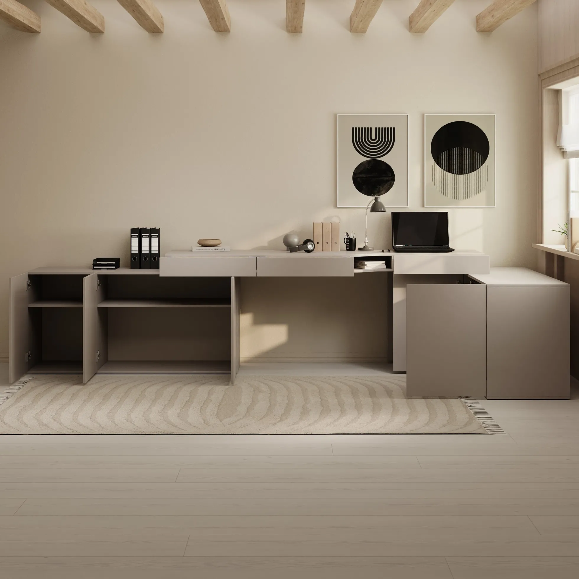 Whenua 4 - Bureau links - Beige - 338x141x79 cm