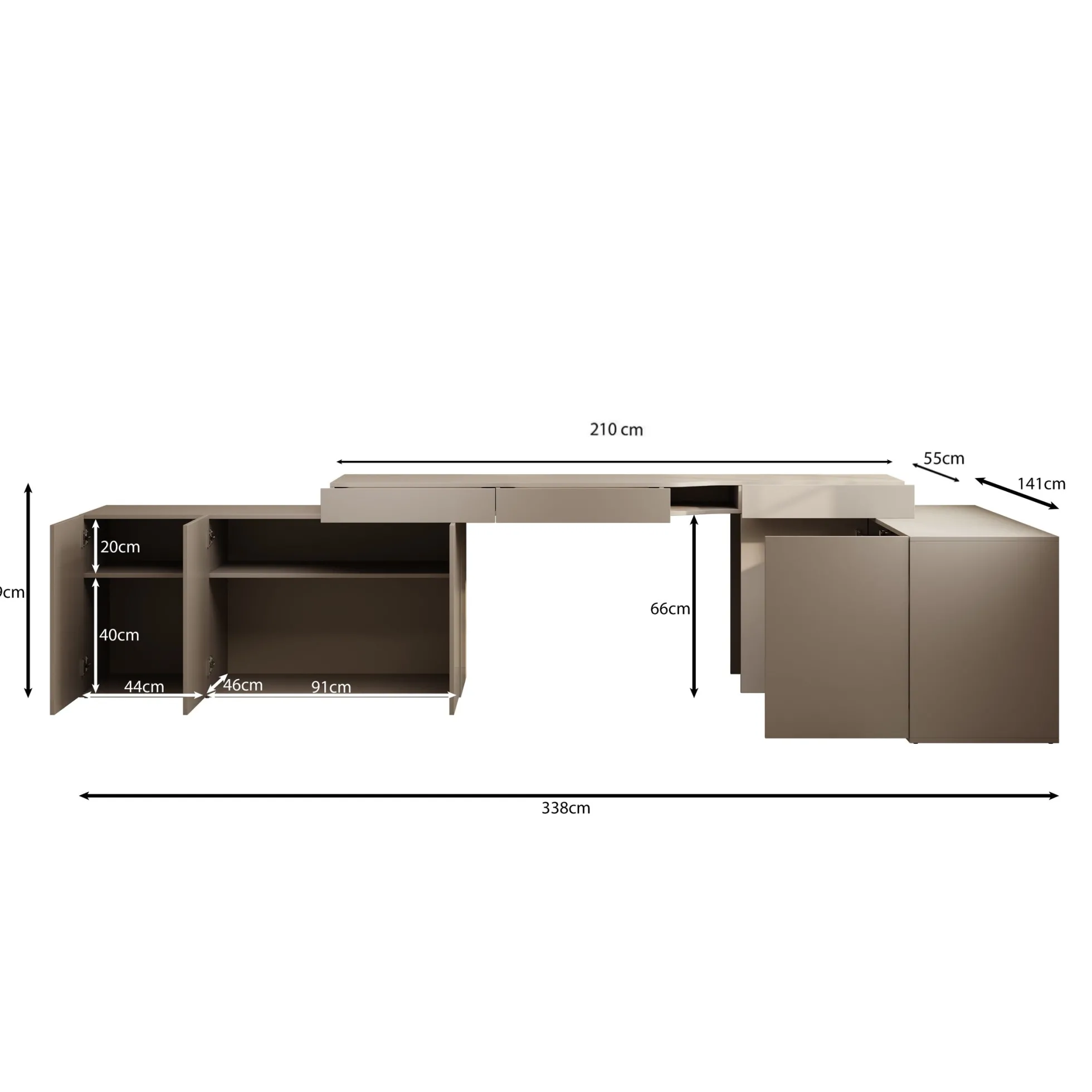 Whenua 4 - Bureau links - Beige - 338x141x79 cm