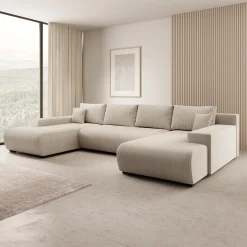 Wincan - Hoekbank 4-zits met chaise longue - Ribstof beige - Universee