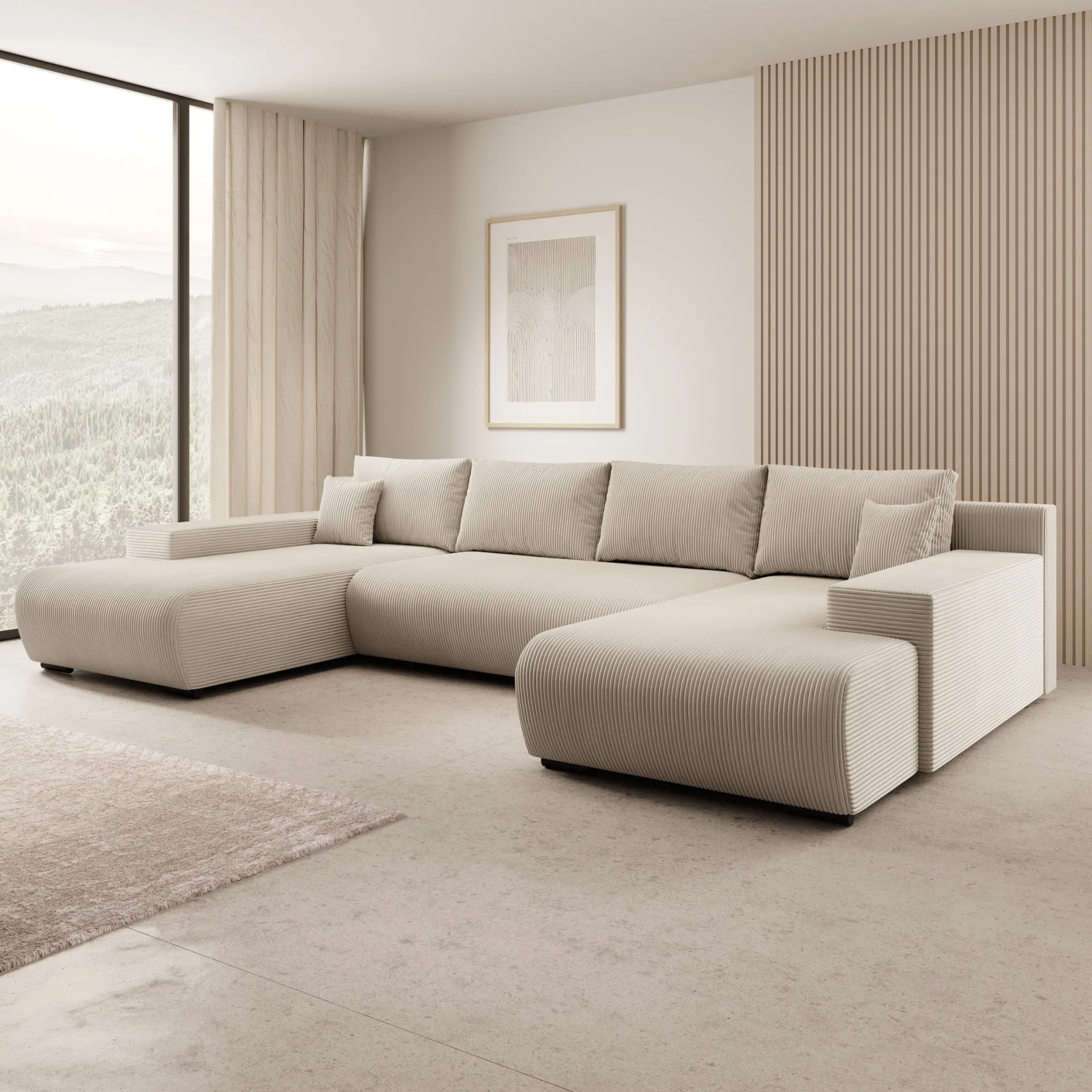 Wincan - Hoekbank 4-zits met chaise longue - Ribstof beige - Universee