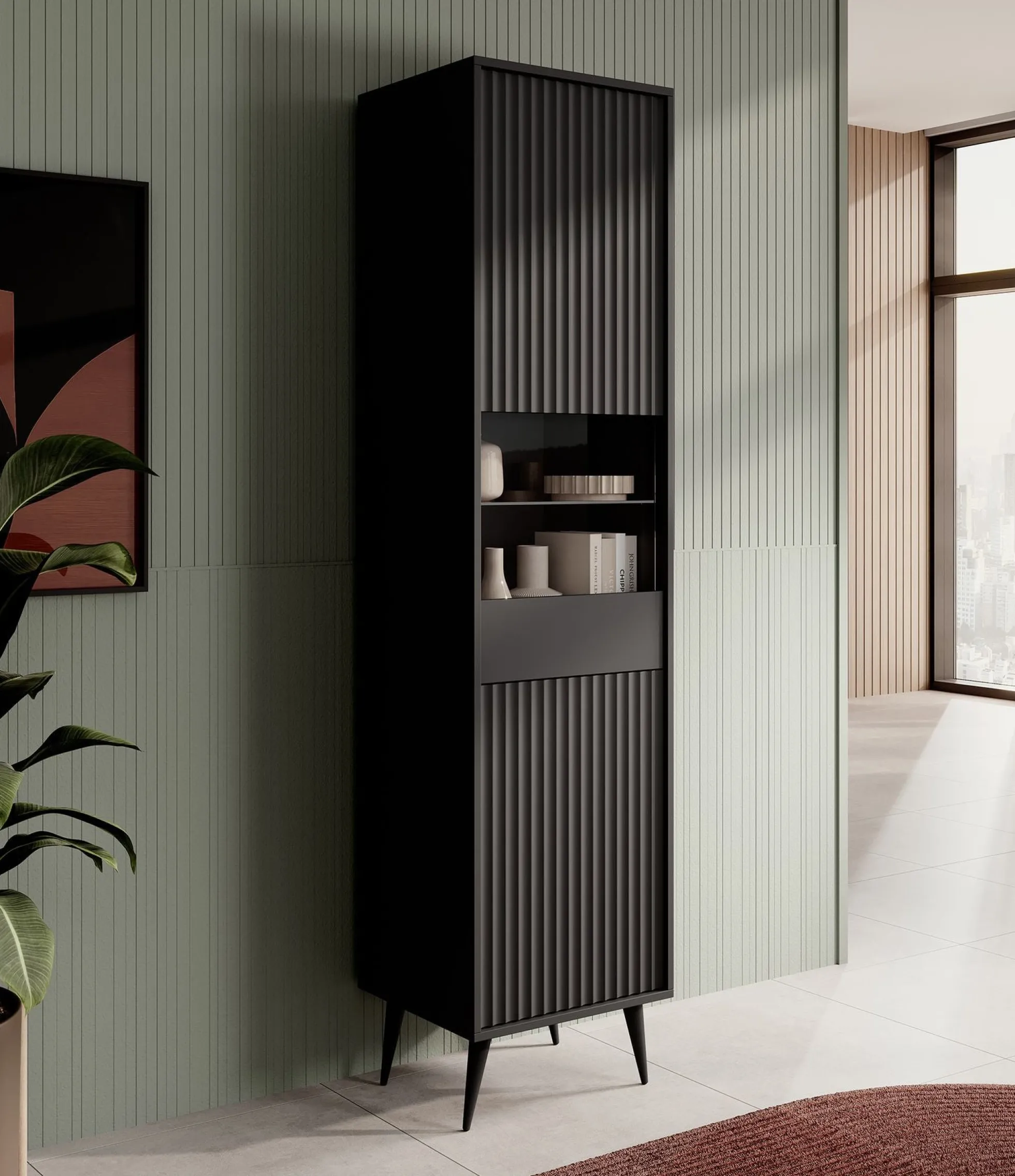 Winq - Vitrinekast - Antraciet - 47x40x193 cm