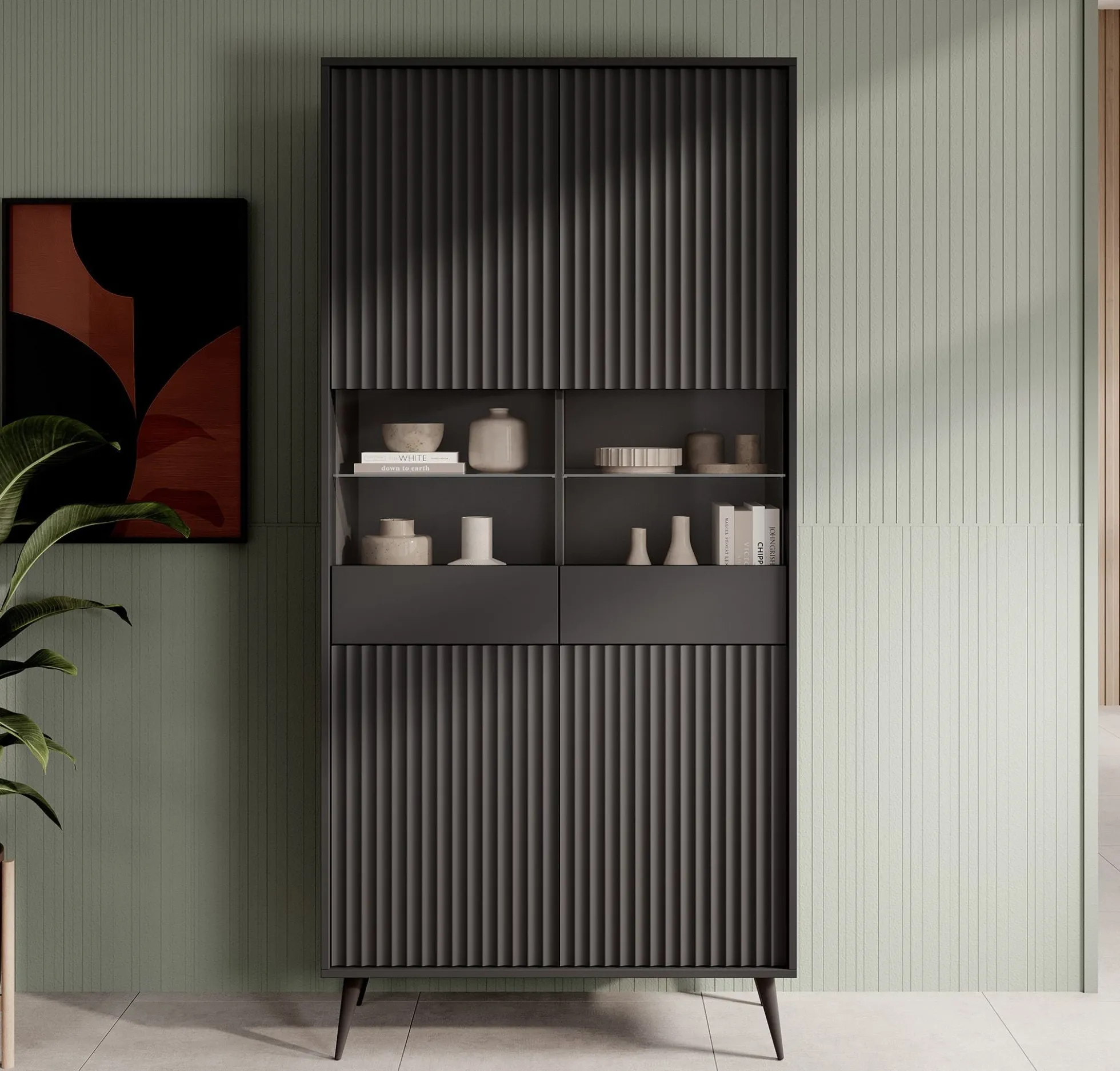 Winq - Vitrinekast - Antraciet - 91x40x193 cm