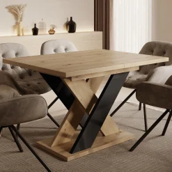 Xandra - Eetkamertafel - Eiken/zwart - 120x90x75 cm