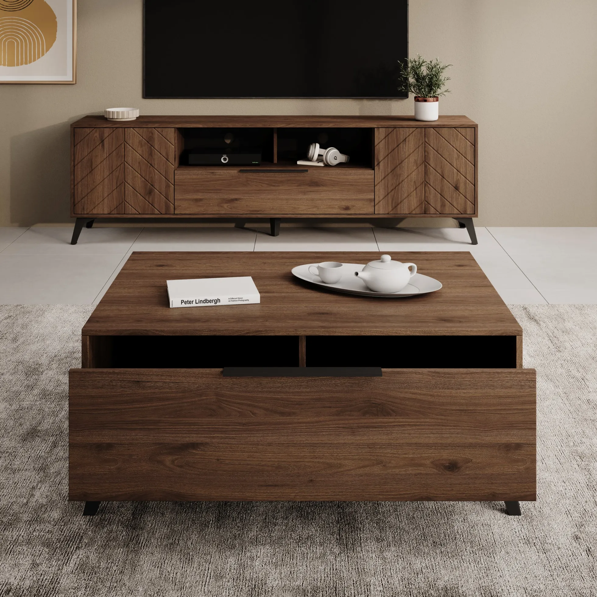 Xiano - Salontafel - Donker eikenpatroon - 104x75x45 cm