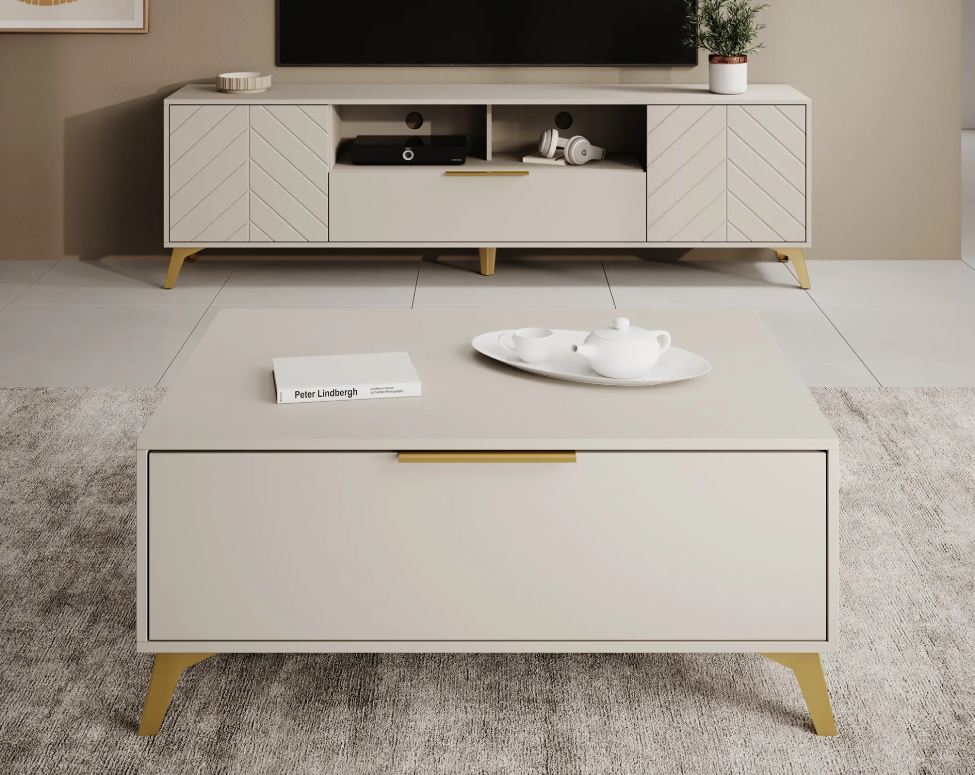 Xiano - Salontafel met lade - Beige - 104x75x45 cm