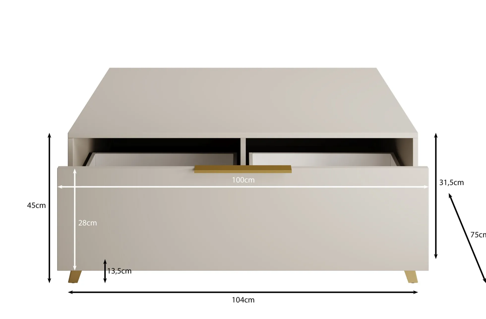 Xiano - Salontafel met lade - Beige - 104x75x45 cm