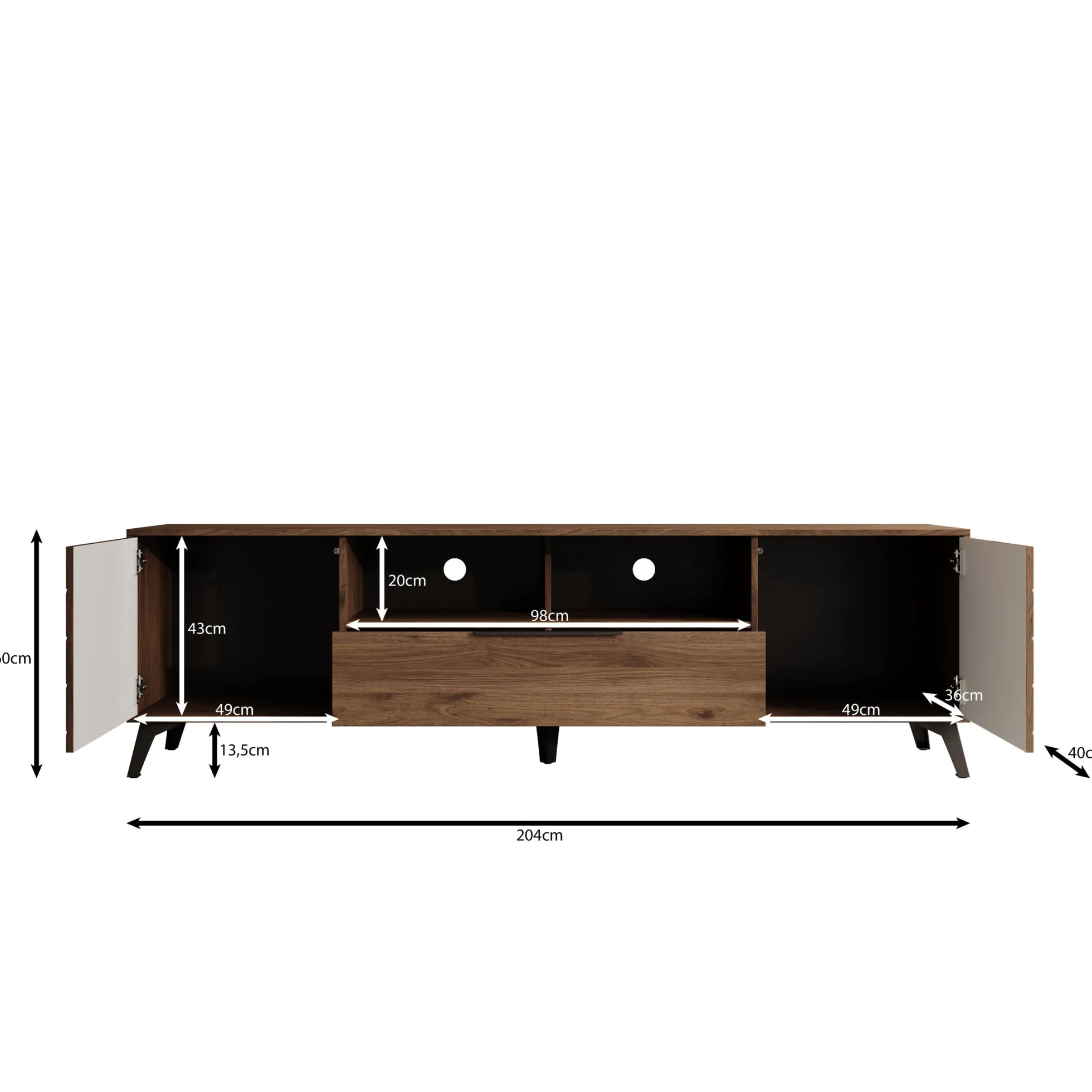 Xiano - TV-Meubel - Donker eikenpatroon - 204x40x60 cm