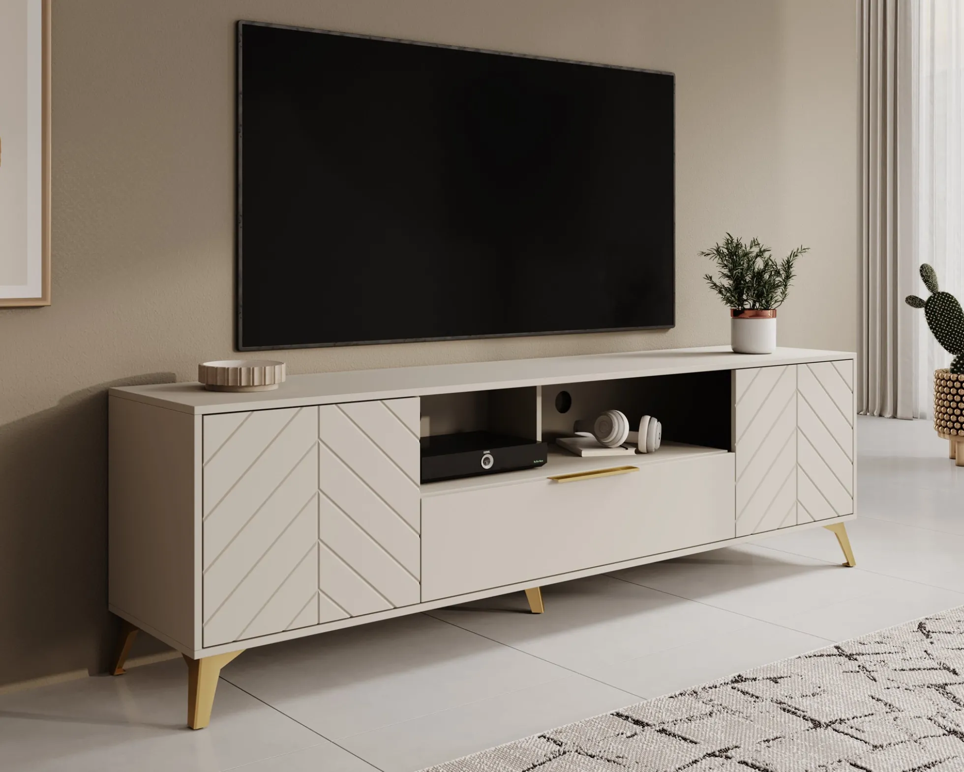 Xiano - TV-Meubel met 2 deuren - Beige - 204x40x60 cm
