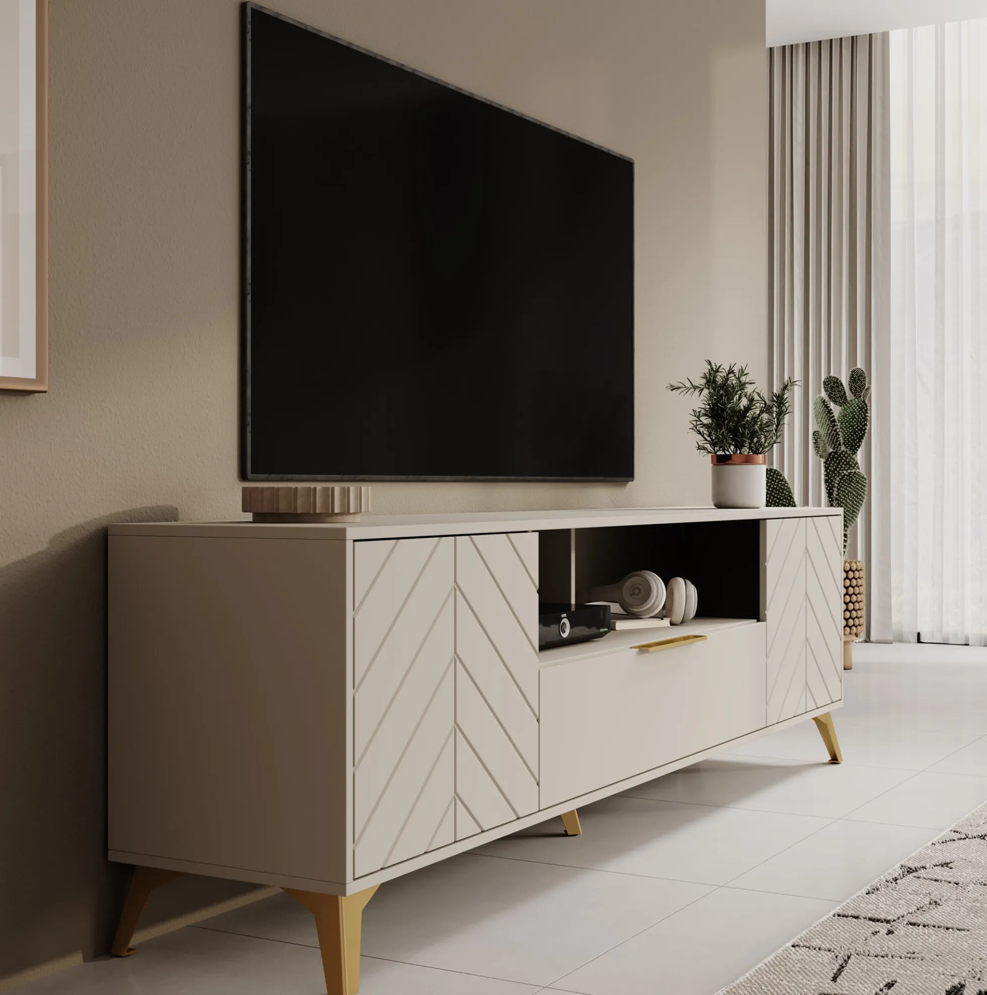 Xiano - TV-Meubel met 2 deuren - Beige - 204x40x60 cm