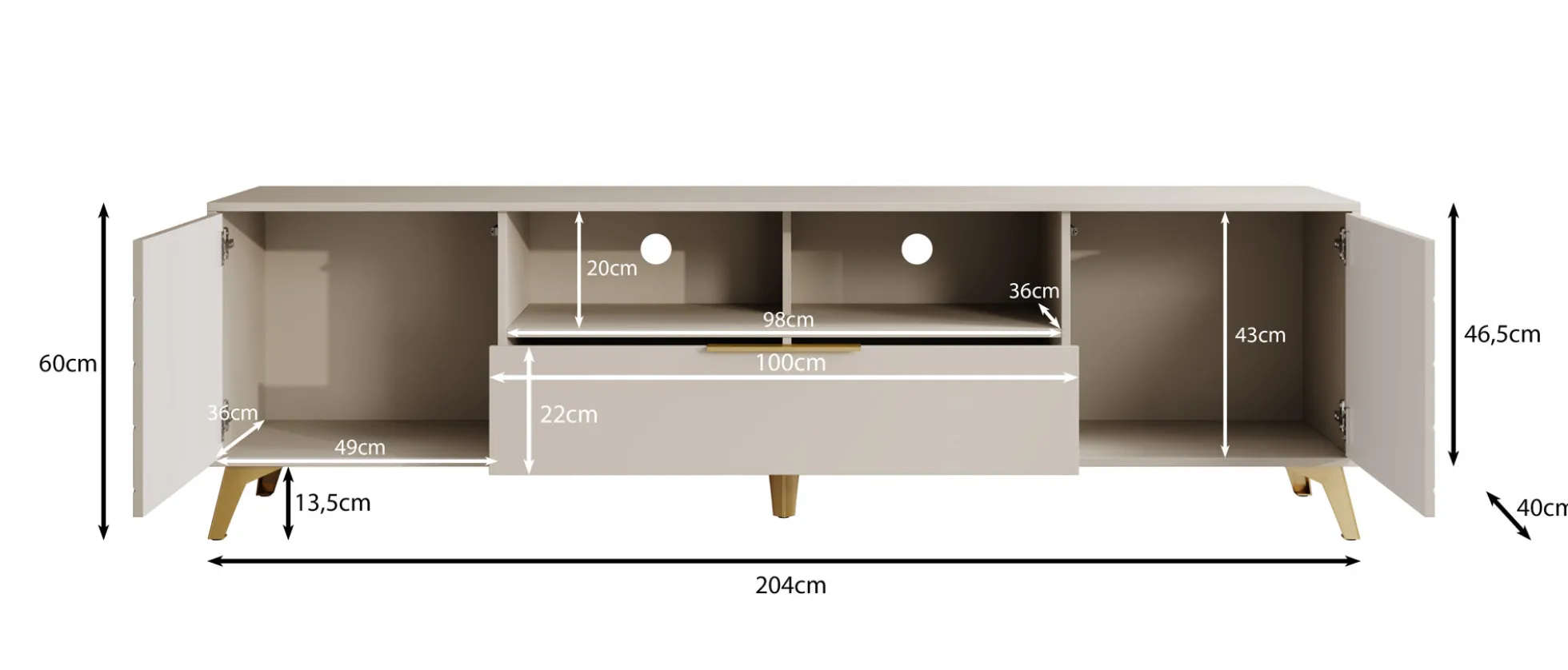Xiano - TV-Meubel met 2 deuren - Beige - 204x40x60 cm