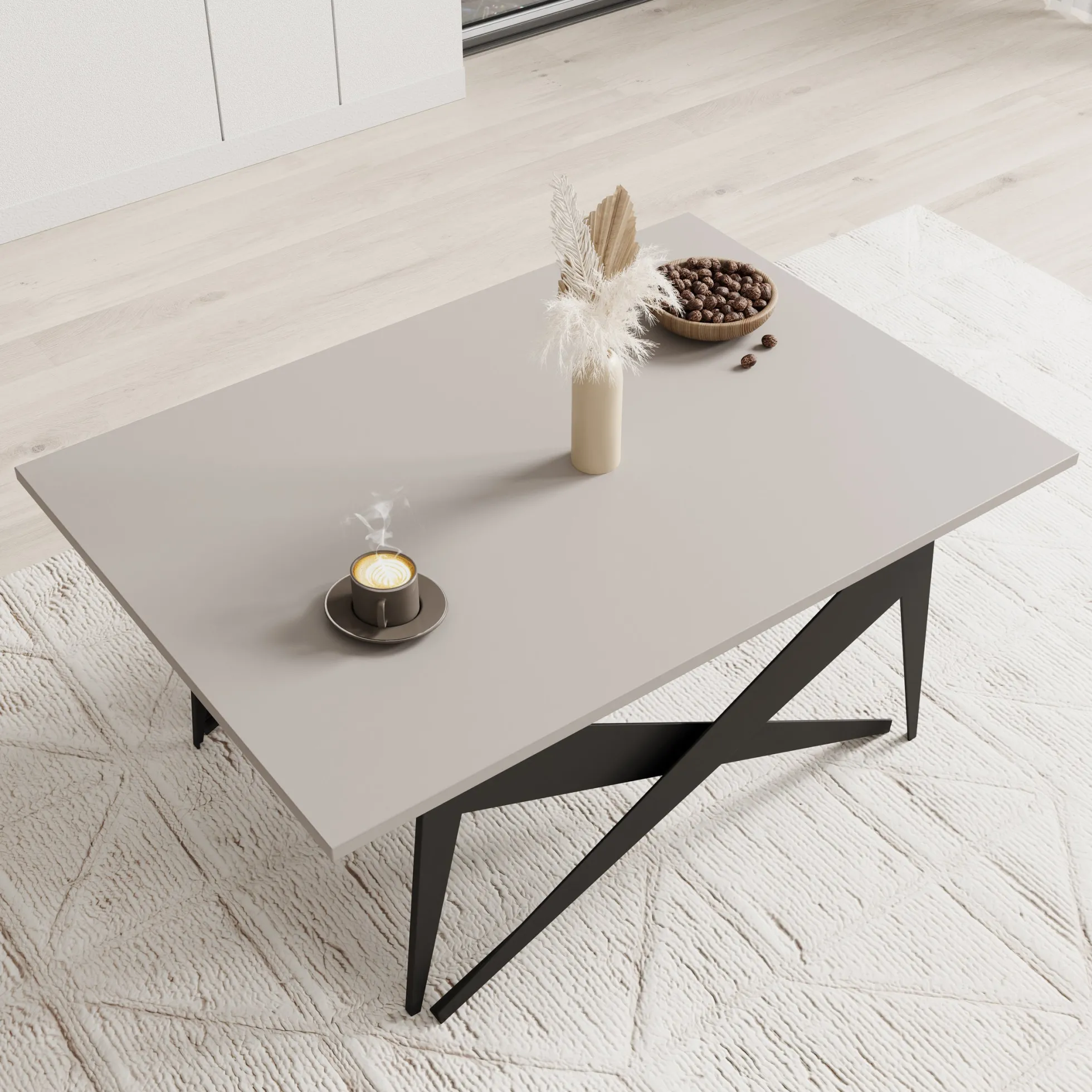 Xyra - Salontafel uitschuifbaar tot eettafel - Beige - 90x70x45 cm