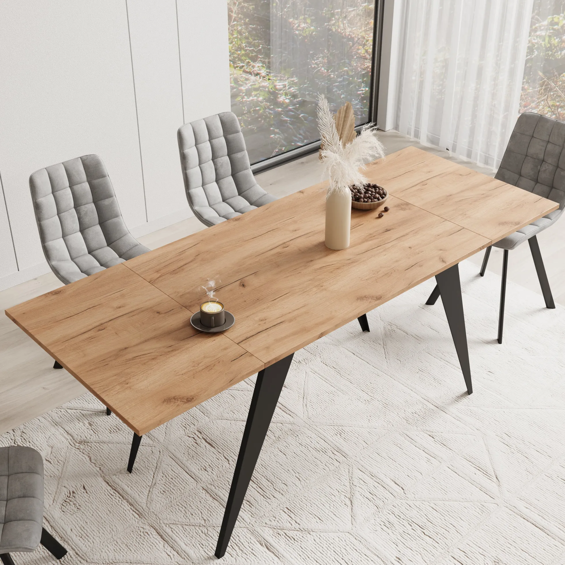 Xyra - Salontafel uitschuifbaar tot eettafel - Eikenpatroon - 90x70x45