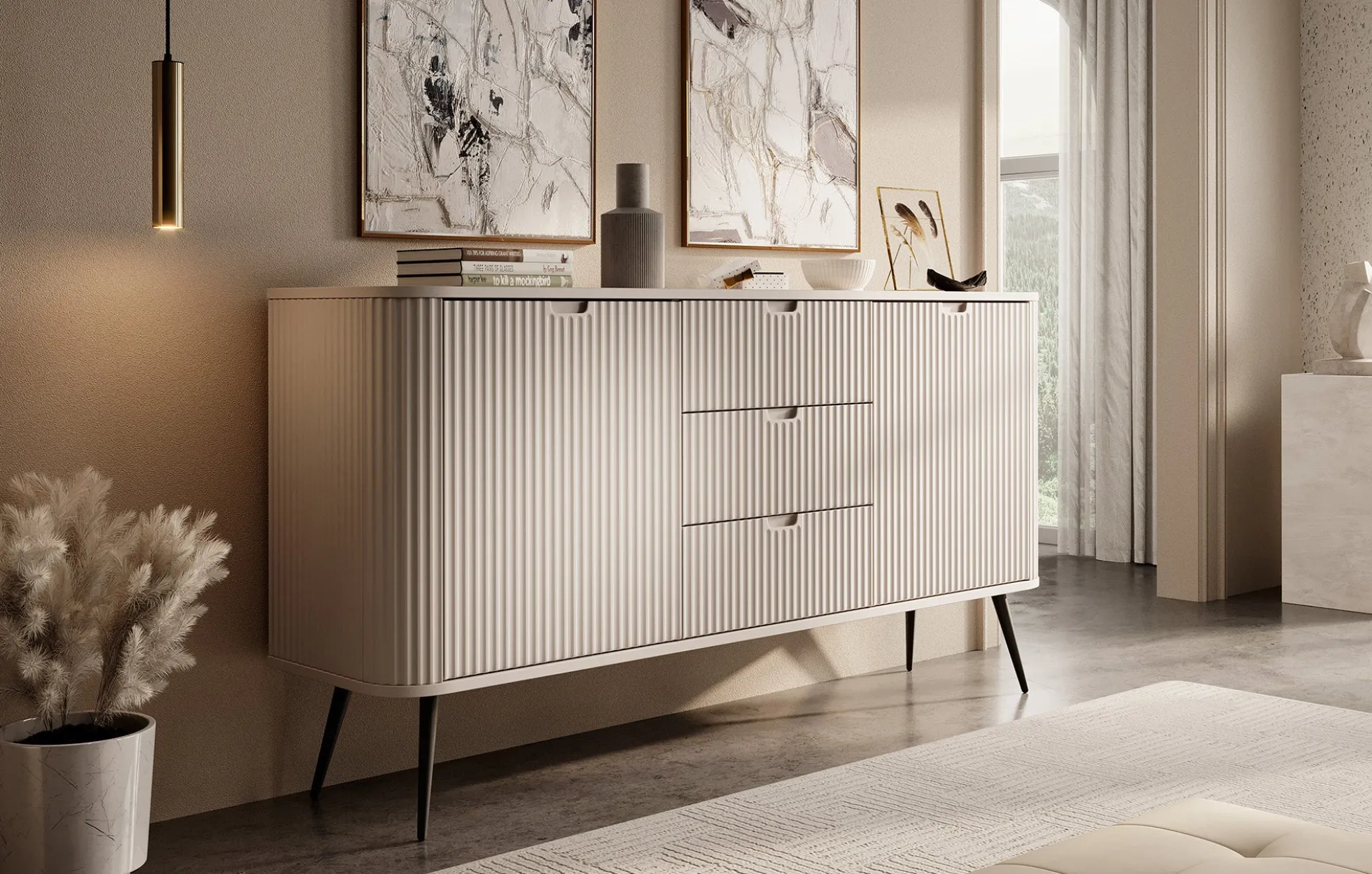 Zakari - Dressoir - Beige - 168x39x87 cm