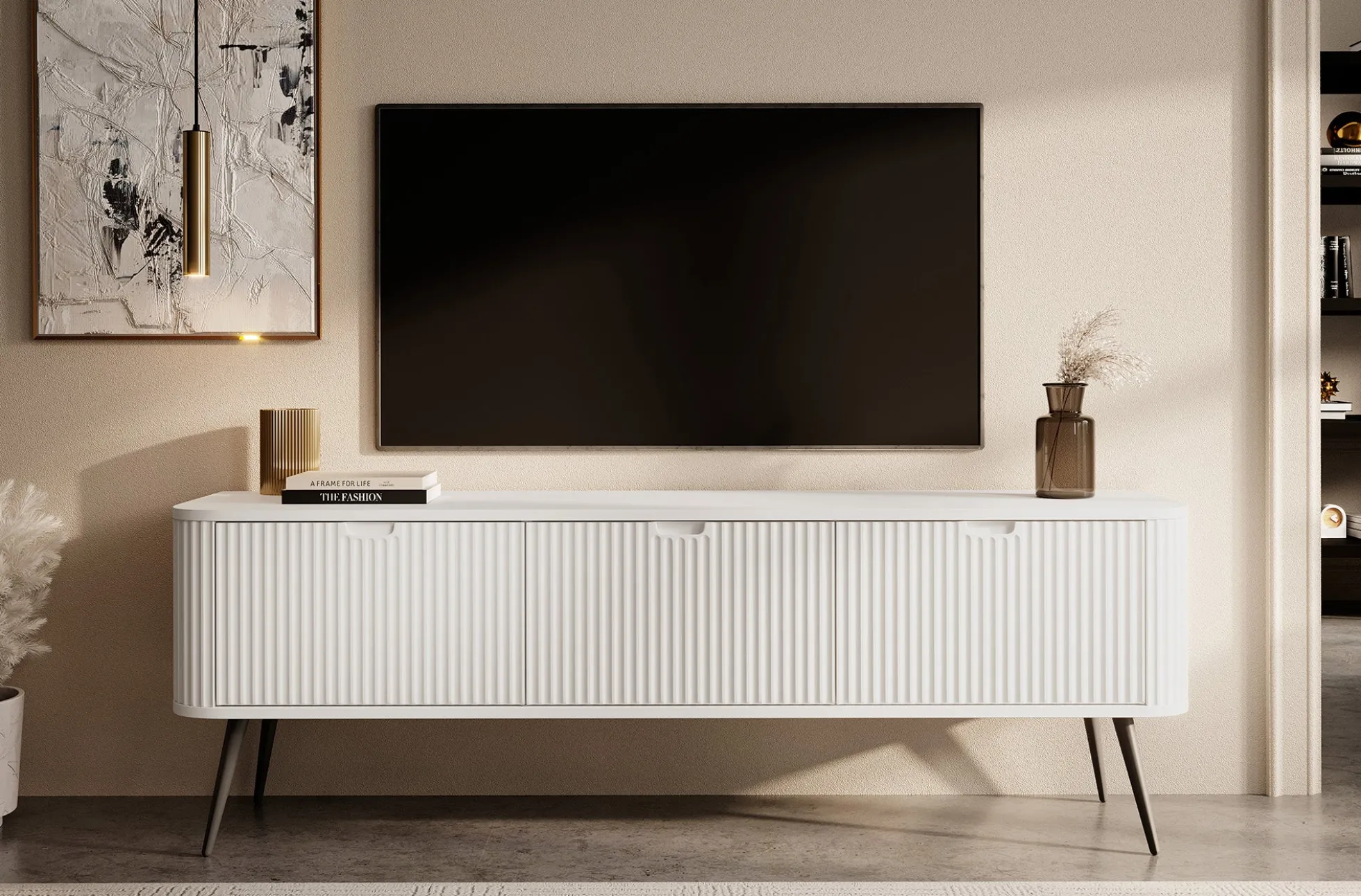 Zakari - TV-Meubel met 3 deuren - Wit - 168 cm