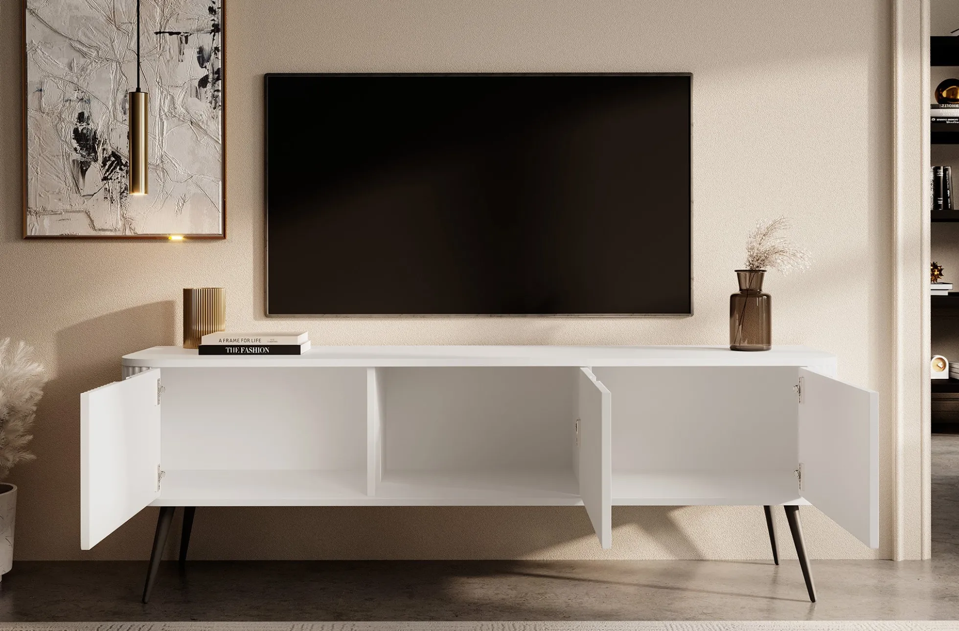Zakari - TV-Meubel met 3 deuren - Wit - 168 cm