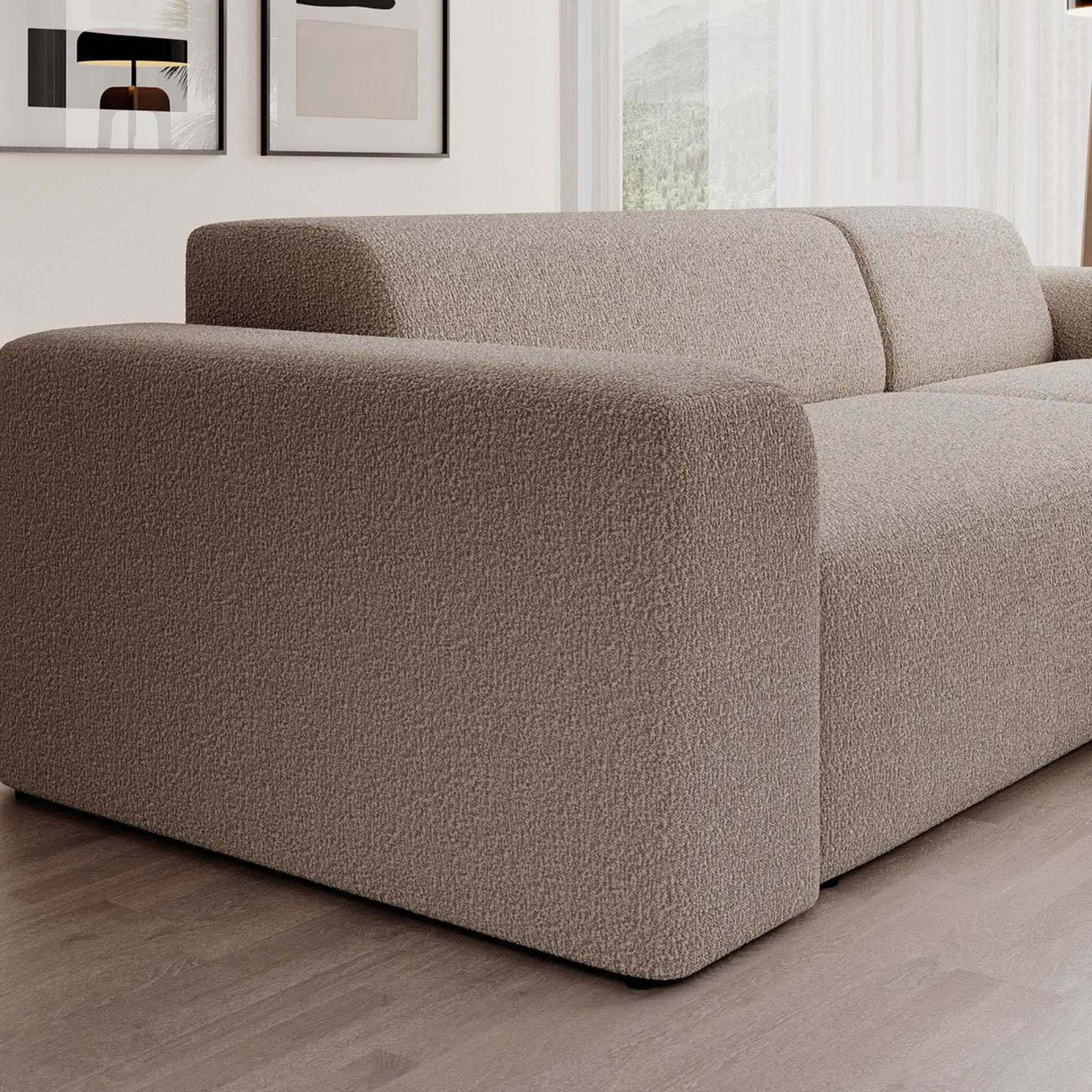 Zamzi - Hoekbank 3-zits met chaise longue - Teddystof beige - Rechts