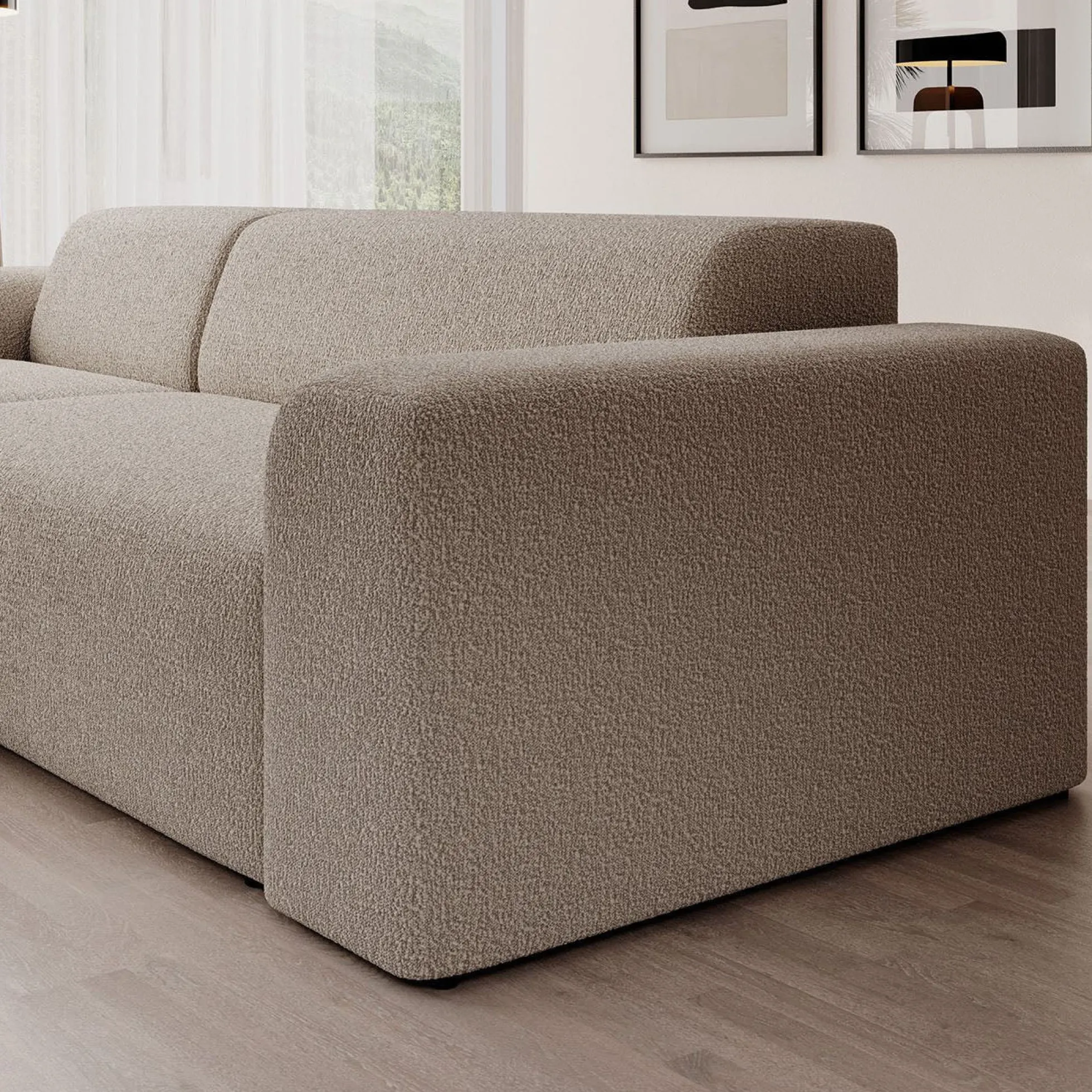 Zamzi - Hoekbank 3-zits met chaise longue - Teddystof beige - Links