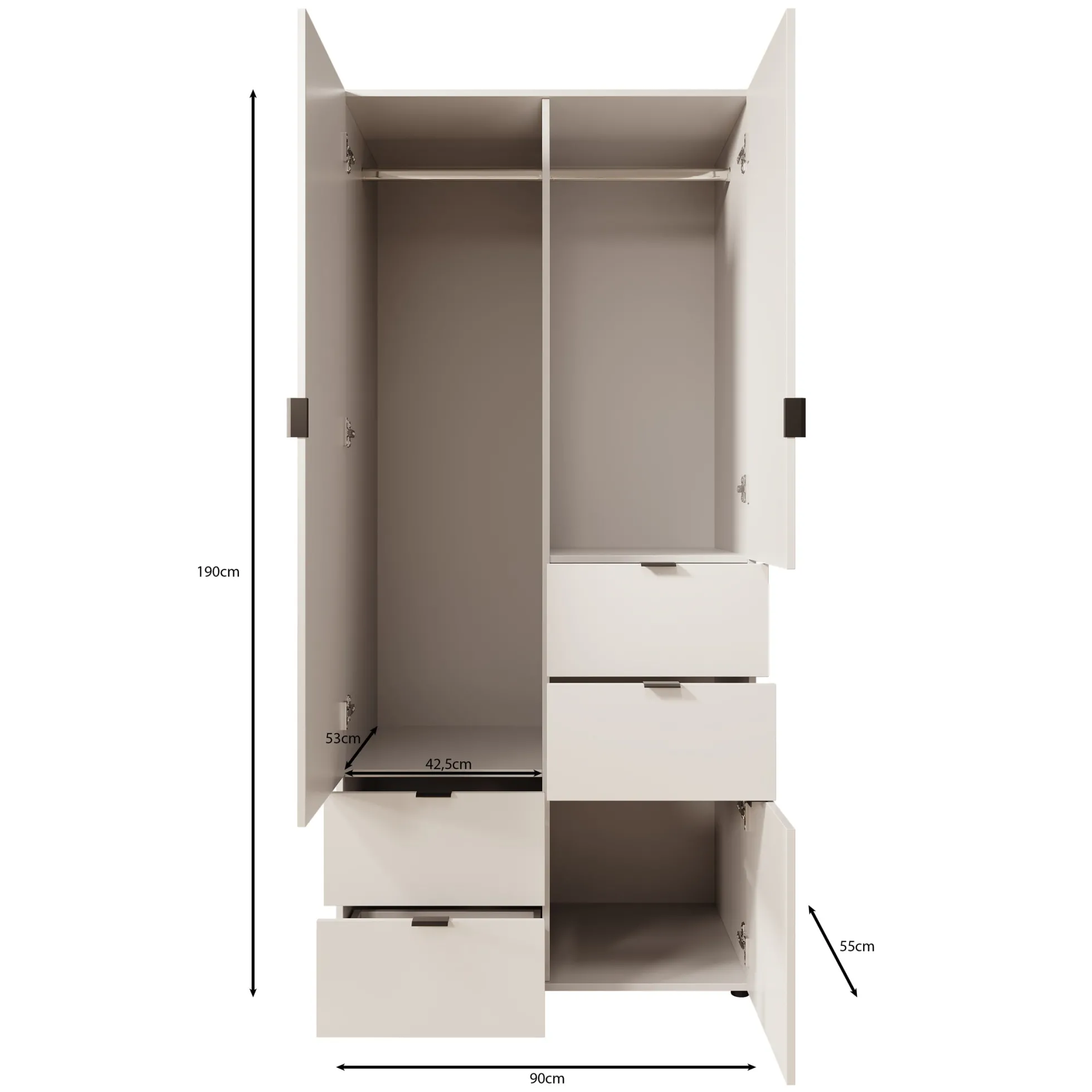 Zayden - Kledingkast 2-deurs - Wit - 90x55x190 cm